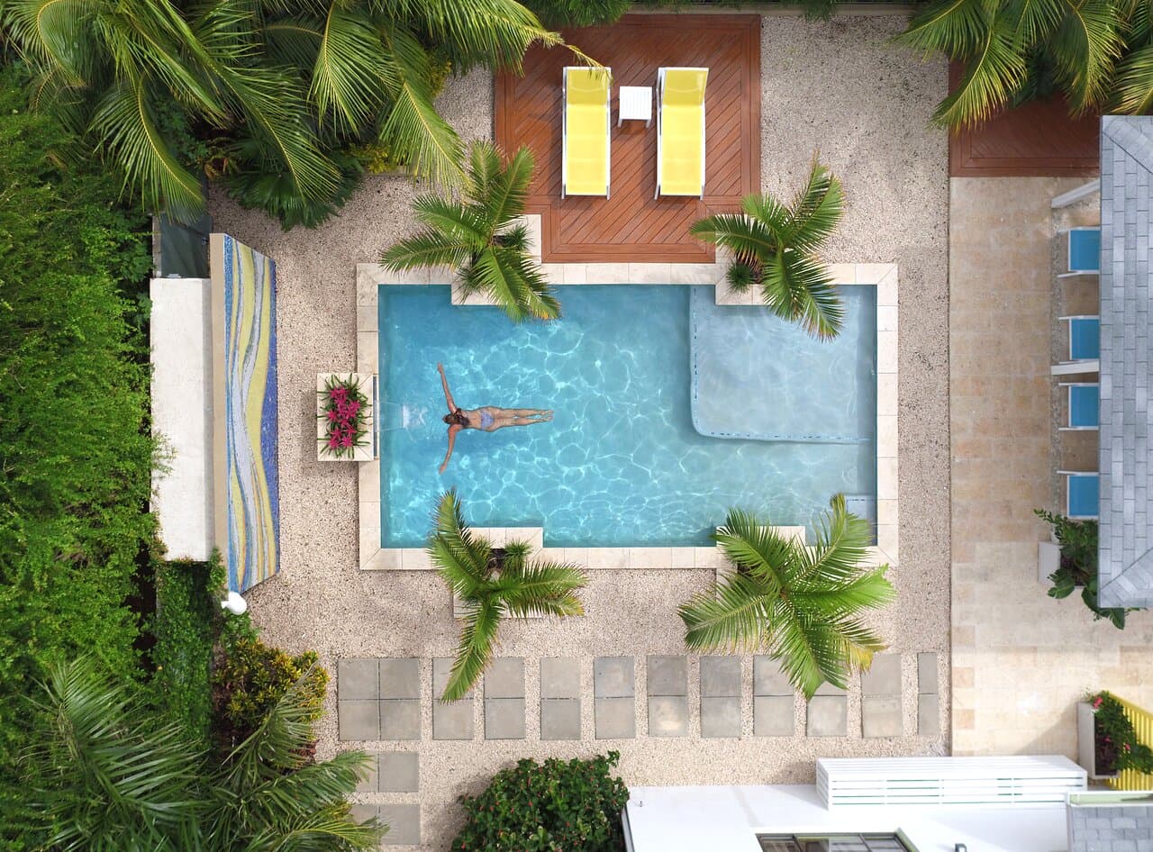 Aerial view refreshing pool